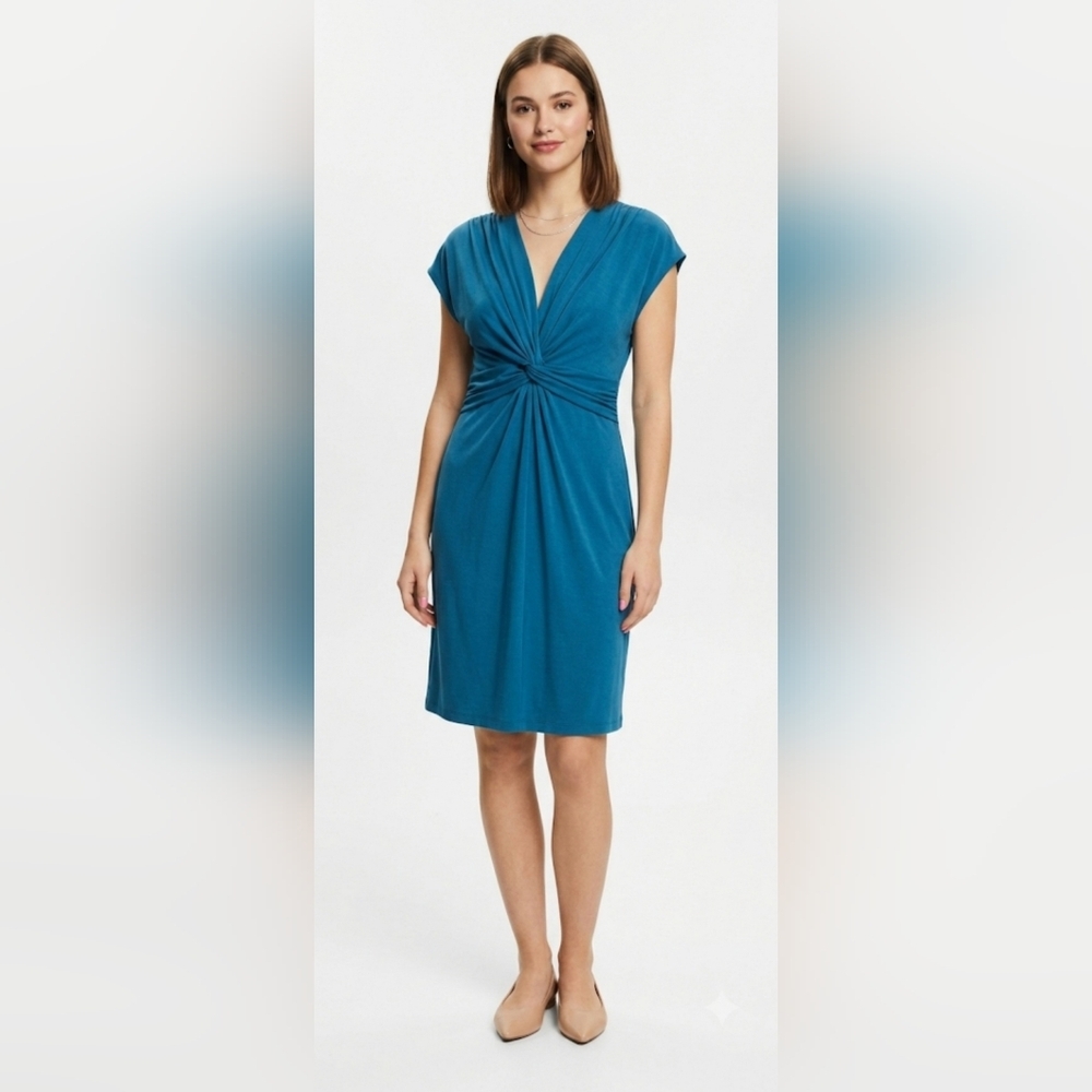 Esprit Teal Blue Knot Front Cap Sleeve Midi Dress Size L